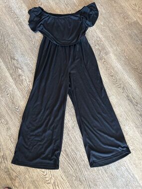 Source Unknown Black Off-the-Shoulder Wide-Leg Jumpsuit